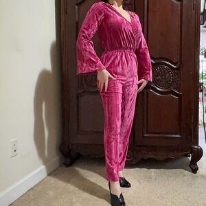 A New Day Bright Pink Velvet Jumpsuit
